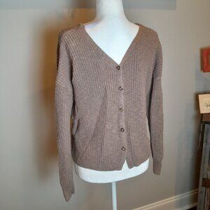 EUC Light Brown Cable Knit Long Sleeve Sweater Button Down Back Detail